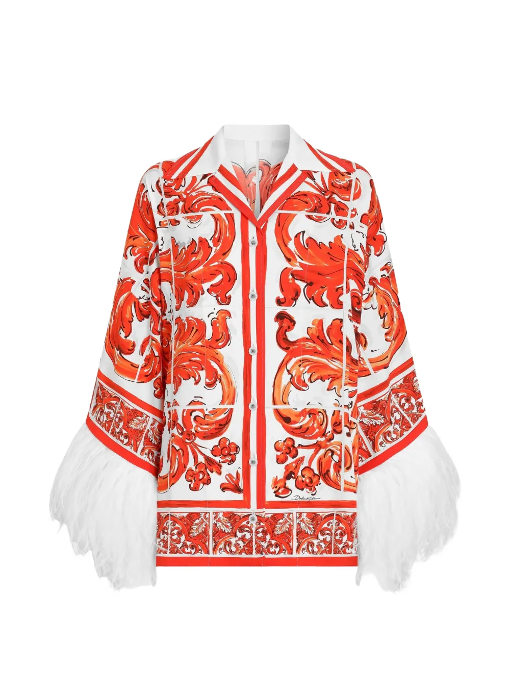 Dolce & Gabbana Camicia in charmeuse con stampa maioliche - Rosso