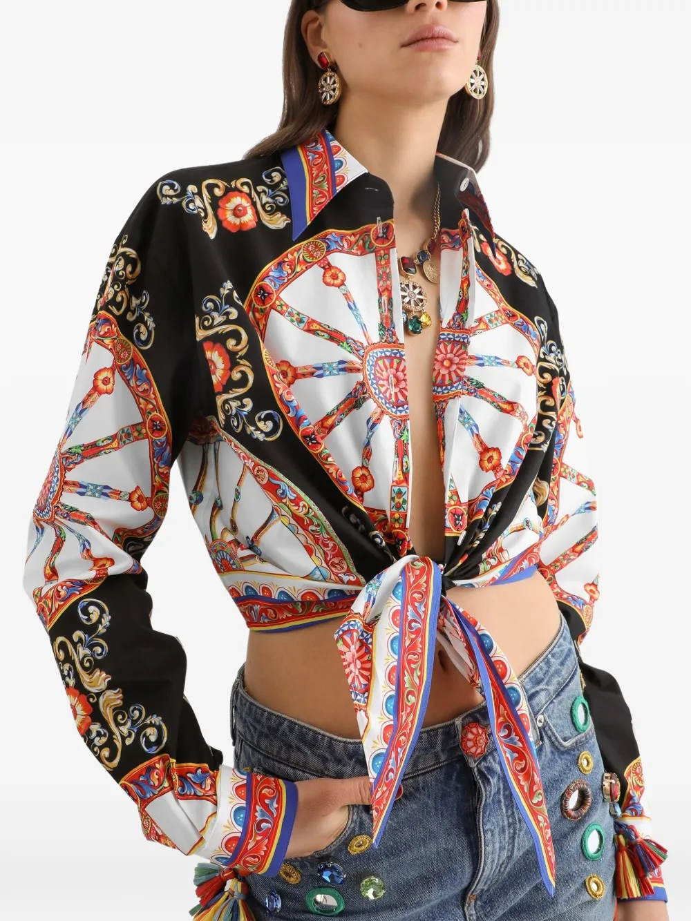Dolce & Gabbana Popeline blouse met Carretto-print Zwart