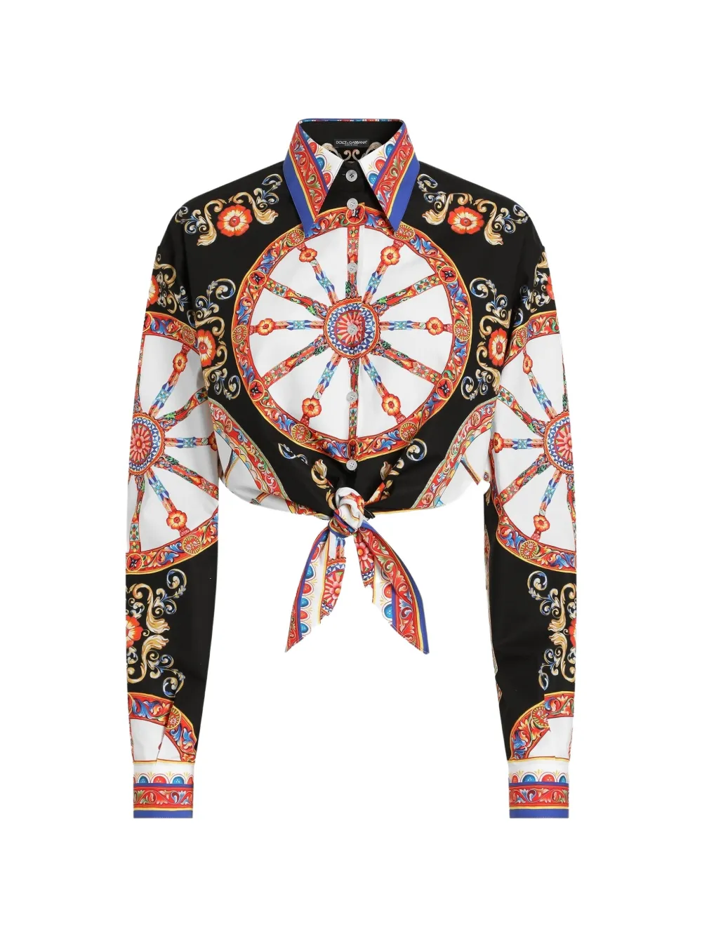 Dolce & Gabbana Polo in popeline di cotone con stampa Carretto - Nero