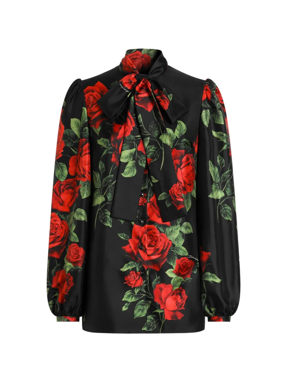 Dolce & Gabbana rose-print silk blouse - Black