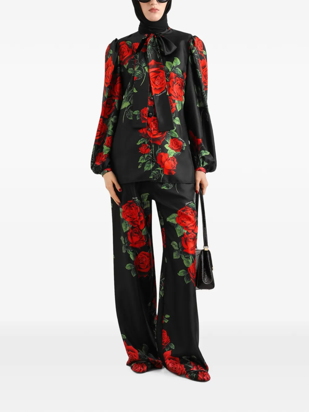 Dolce & Gabbana Blouse met rozenprint Zwart