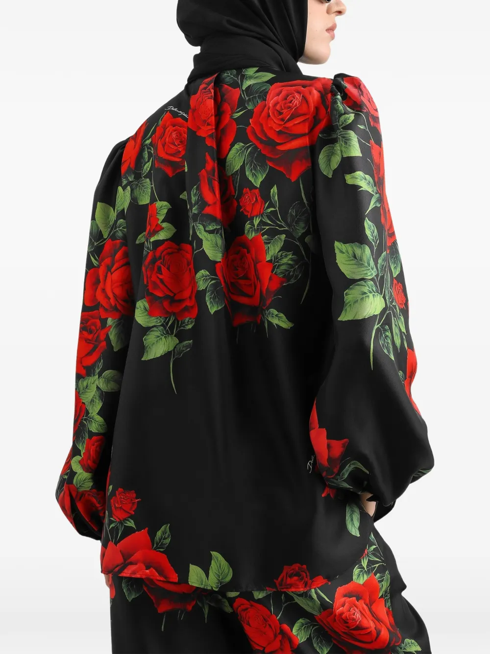 Dolce & Gabbana Blouse met rozenprint Zwart