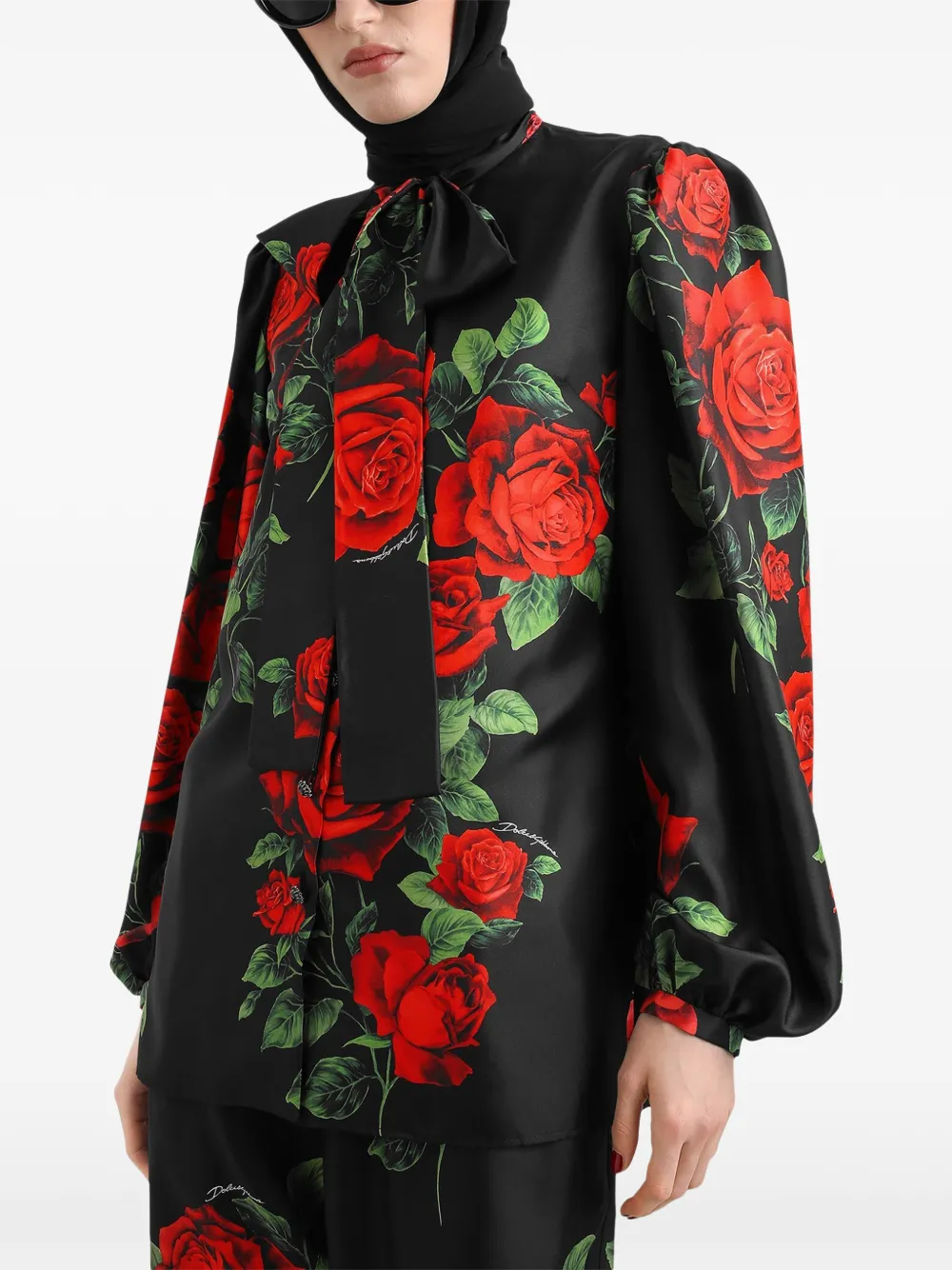 Dolce & Gabbana Blouse met rozenprint Zwart
