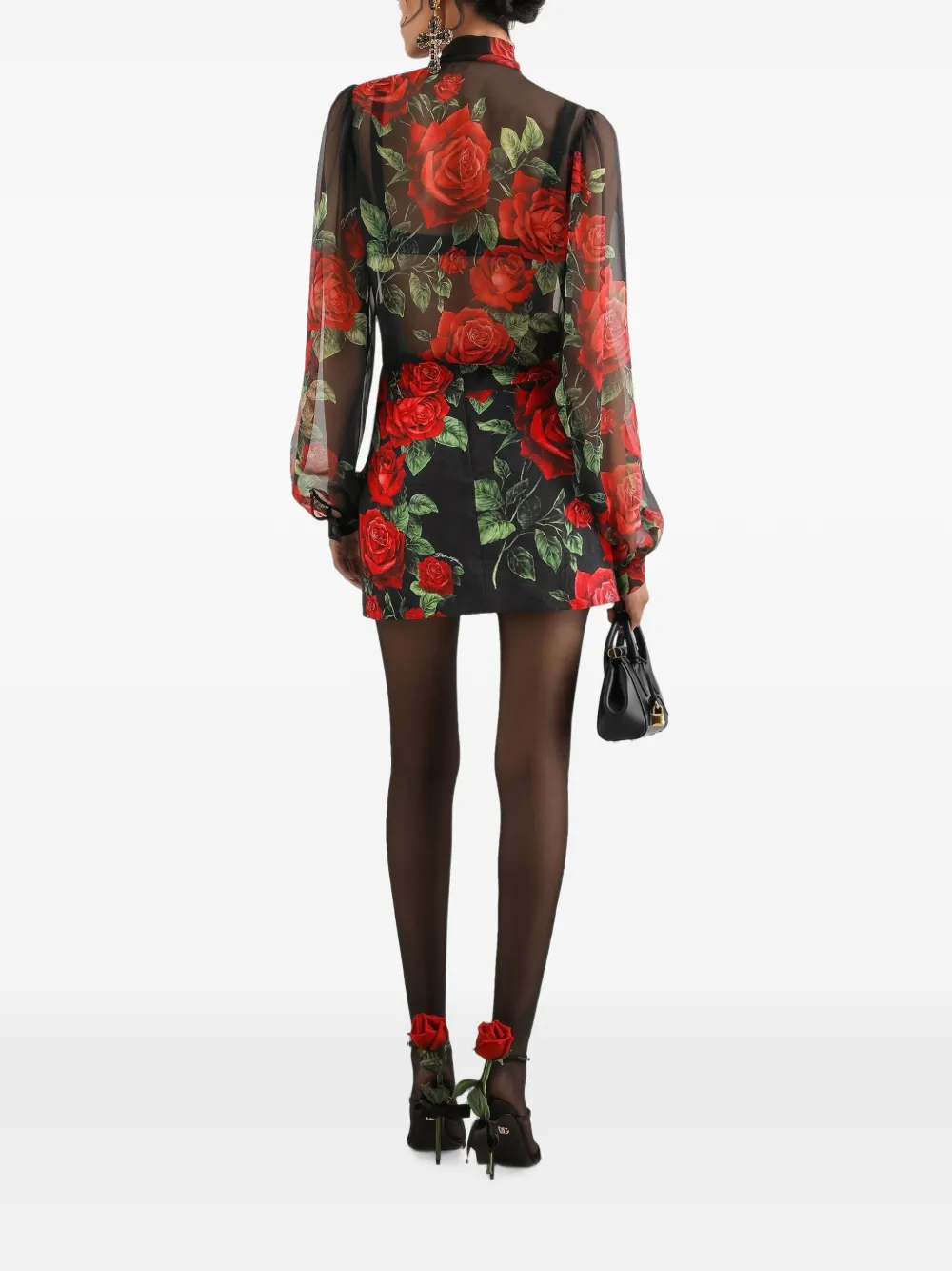 Dolce & Gabbana Chiffon blouse met roosprint Zwart