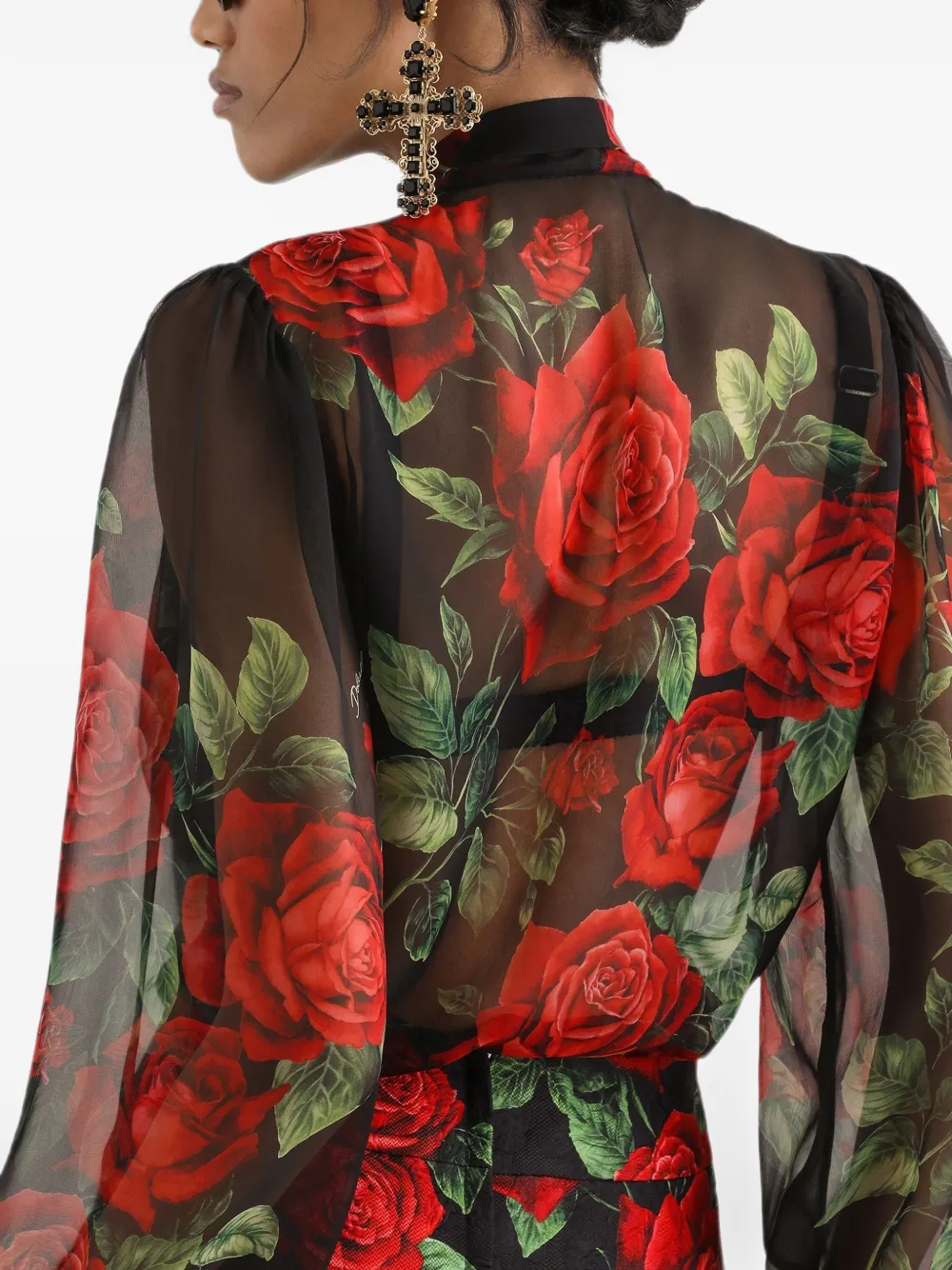 Dolce & Gabbana Chiffon blouse met roosprint Zwart