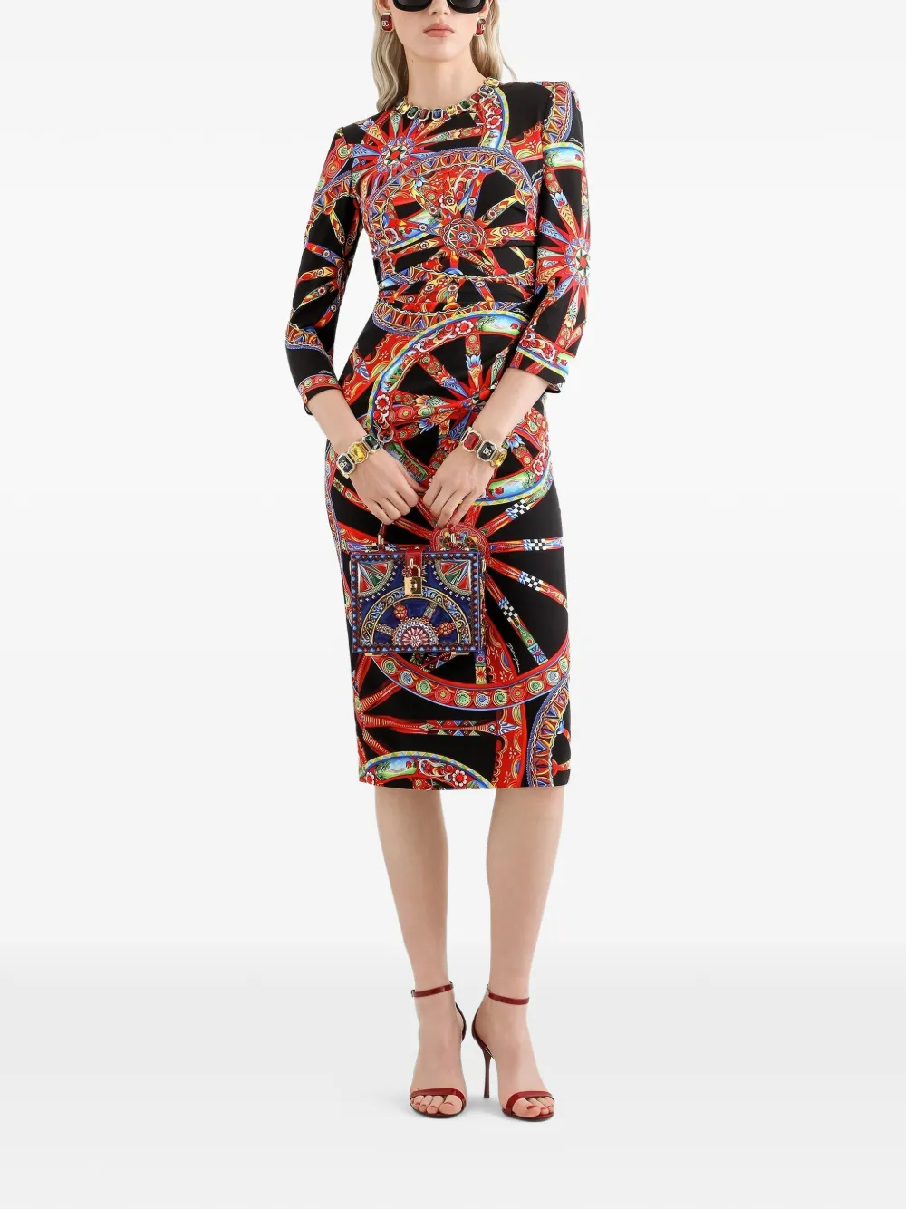 Dolce & Gabbana Charmeuse jurk met Carretto-print Zwart