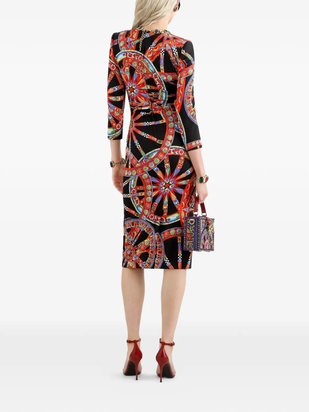 Dolce & Gabbana Charmeuse jurk met Carretto-print Zwart