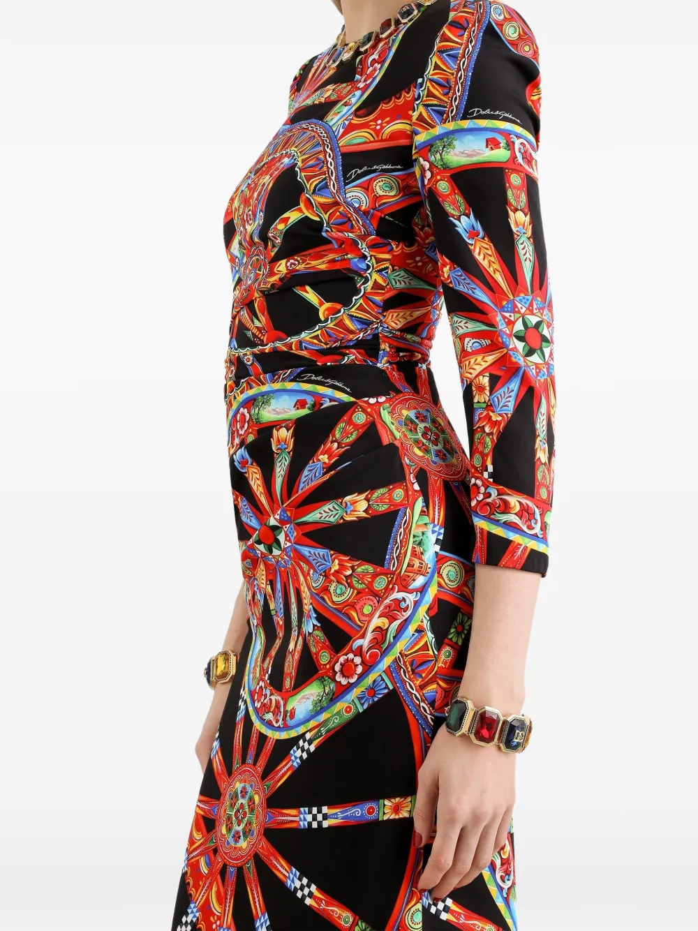 Dolce & Gabbana Charmeuse jurk met Carretto-print Zwart