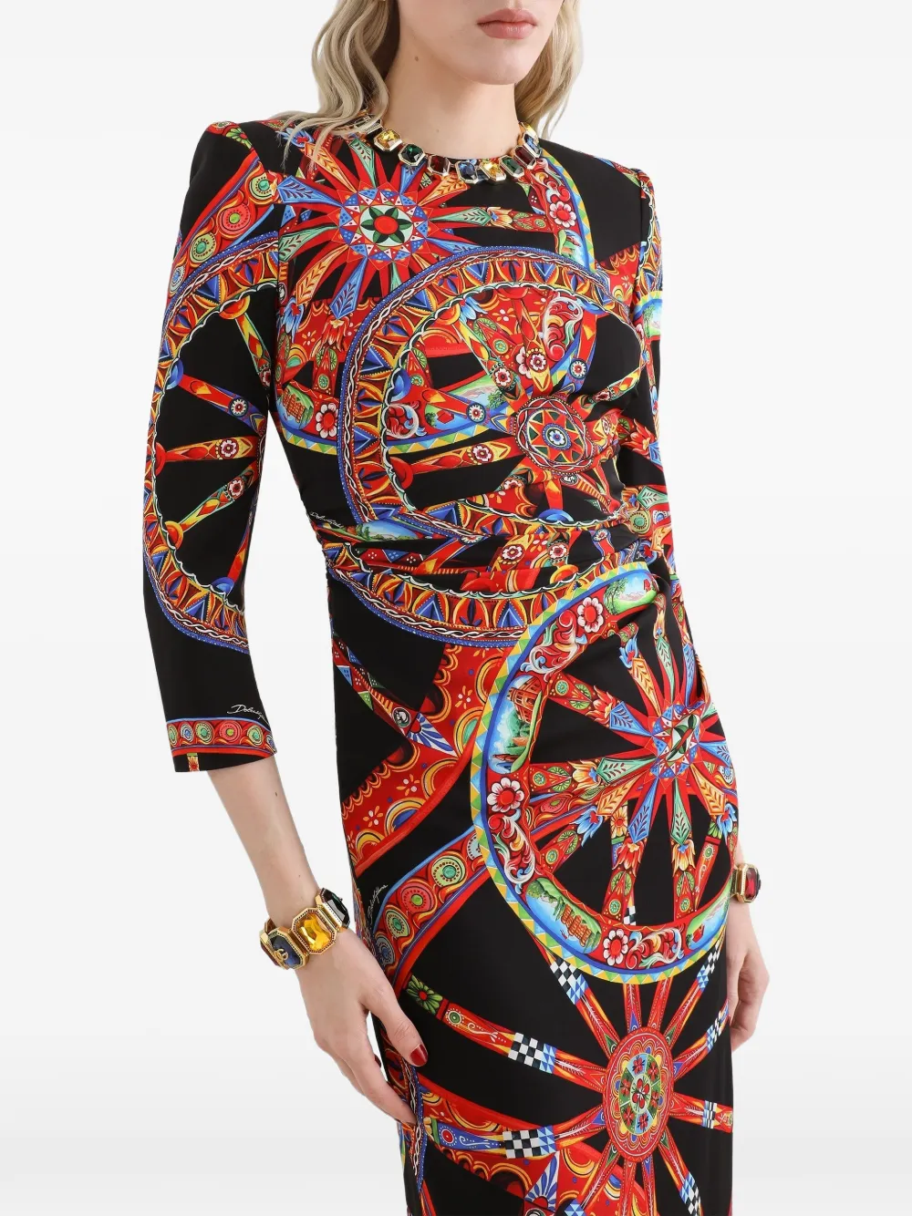 Dolce & Gabbana Charmeuse jurk met Carretto-print Zwart
