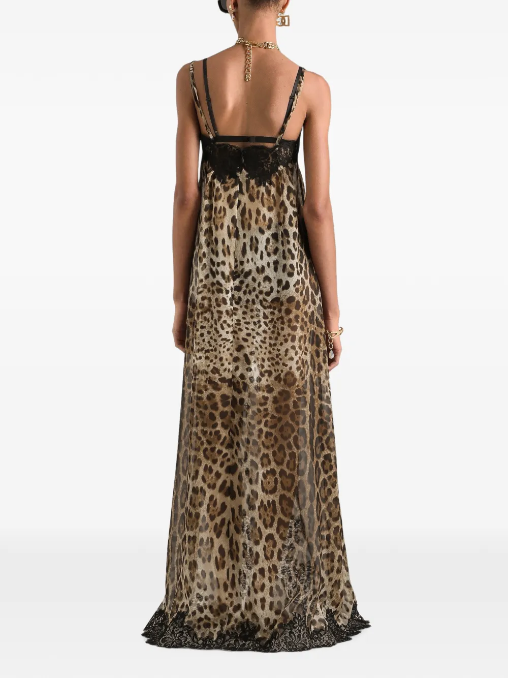 Dolce & Gabbana Chiffon jurk met luipaard-print Beige