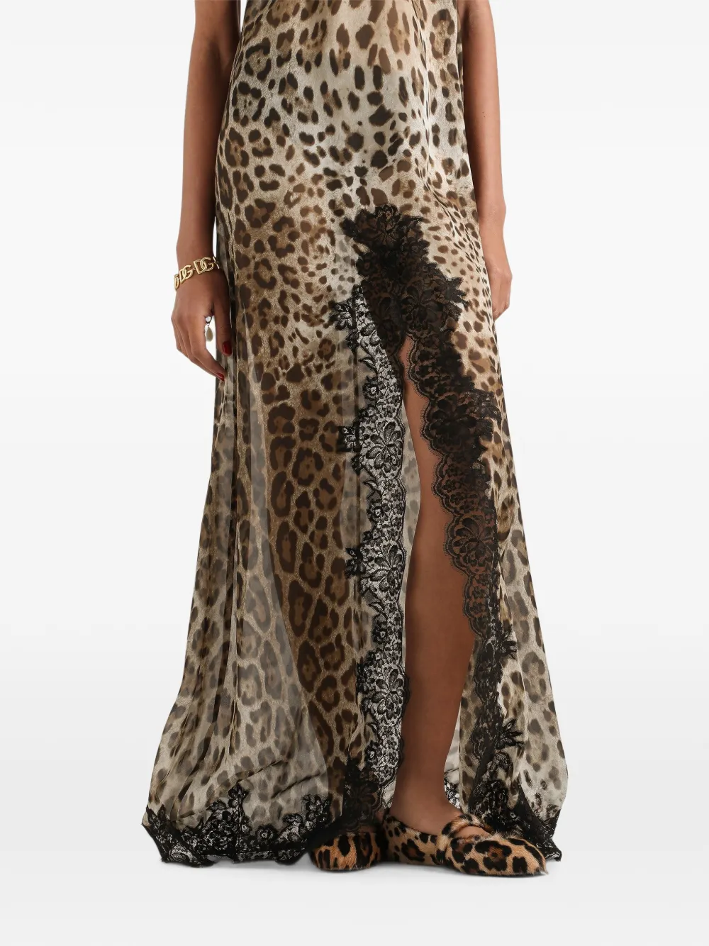 Dolce & Gabbana Chiffon jurk met luipaard-print Beige