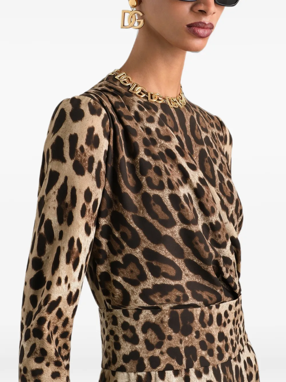 Dolce & Gabbana Charmeuse jurk met luipaard-print Beige