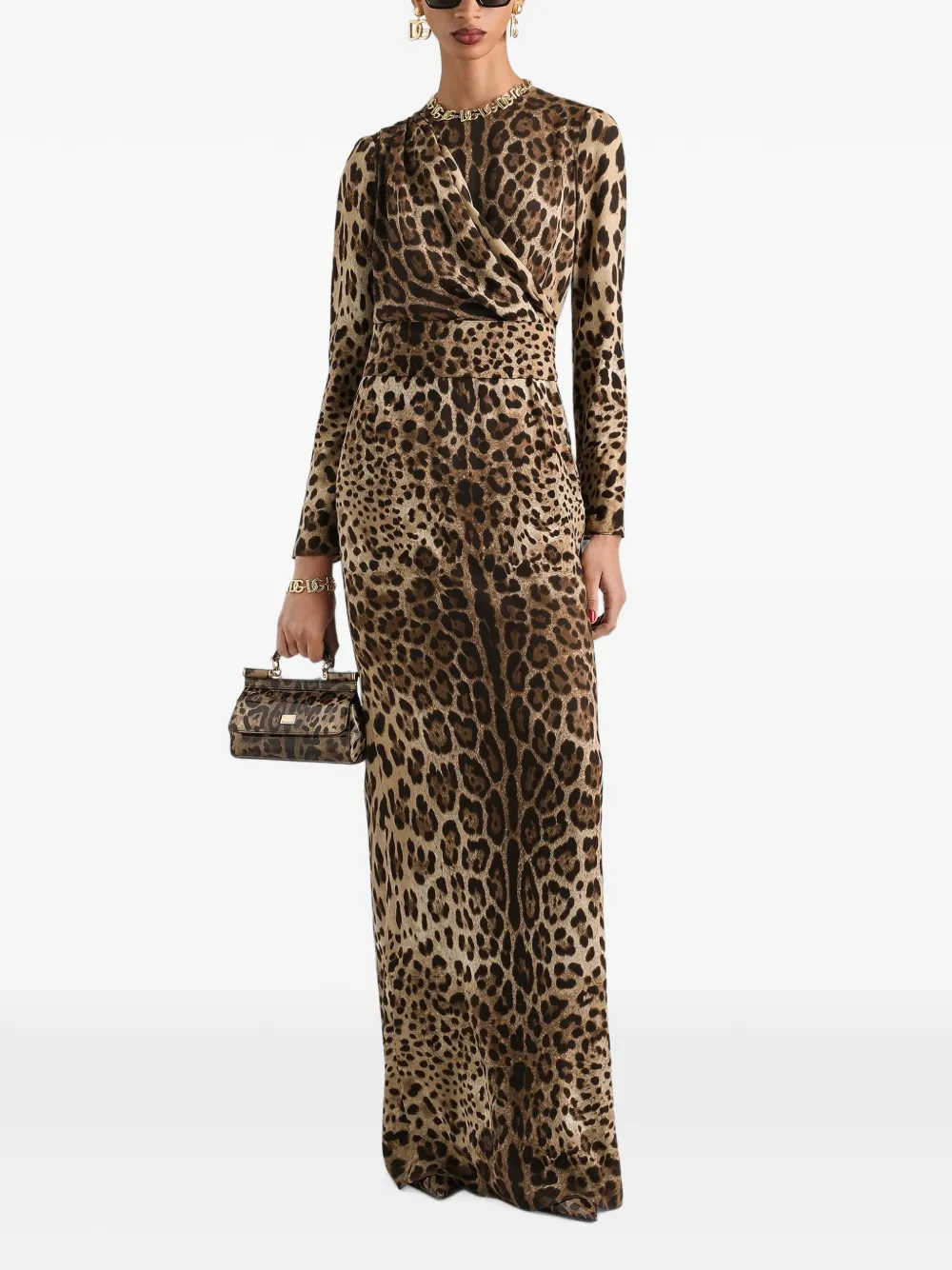 Dolce & Gabbana Charmeuse jurk met luipaard-print Beige