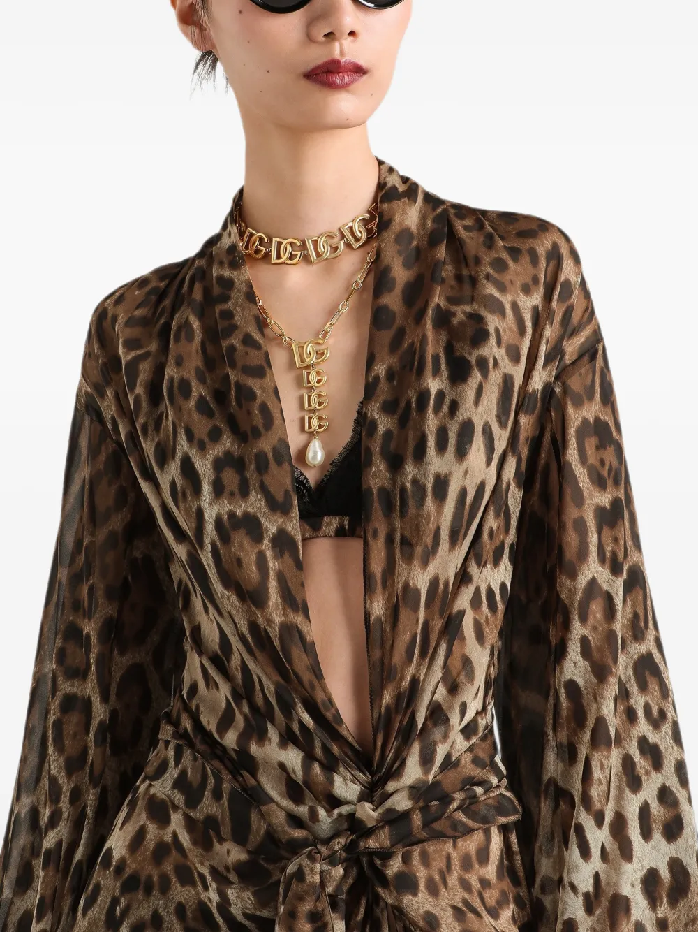 Dolce & Gabbana Chiffon jurk met luipaard-print Beige
