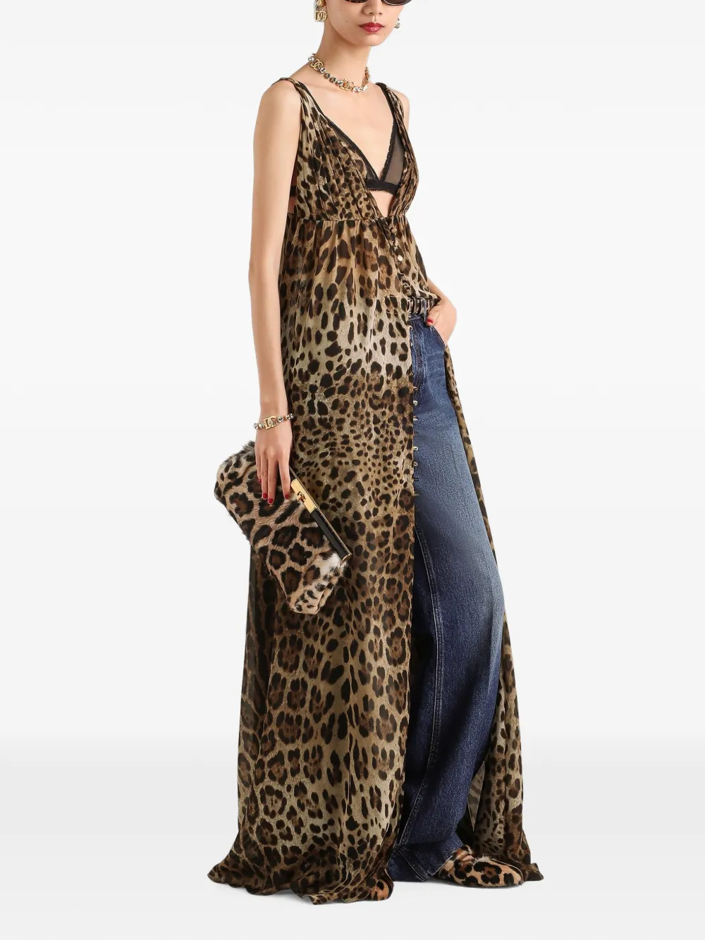 Dolce & Gabbana EXCLUSIVE doorzichtige jurk met luipaard-print Beige