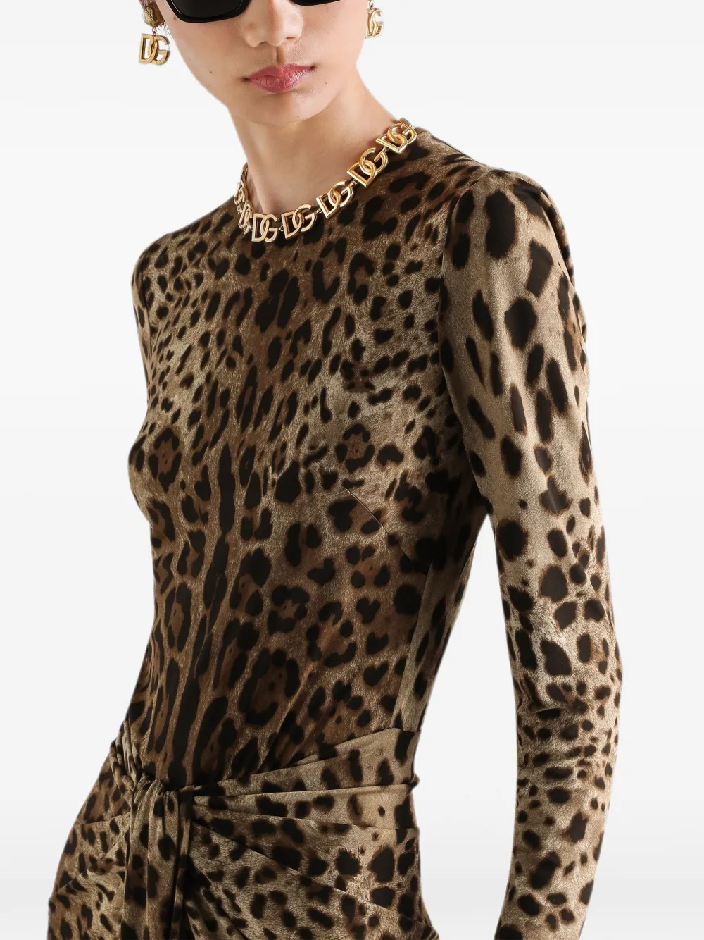 Dolce & Gabbana Leo-print viscose jersey jurk Beige