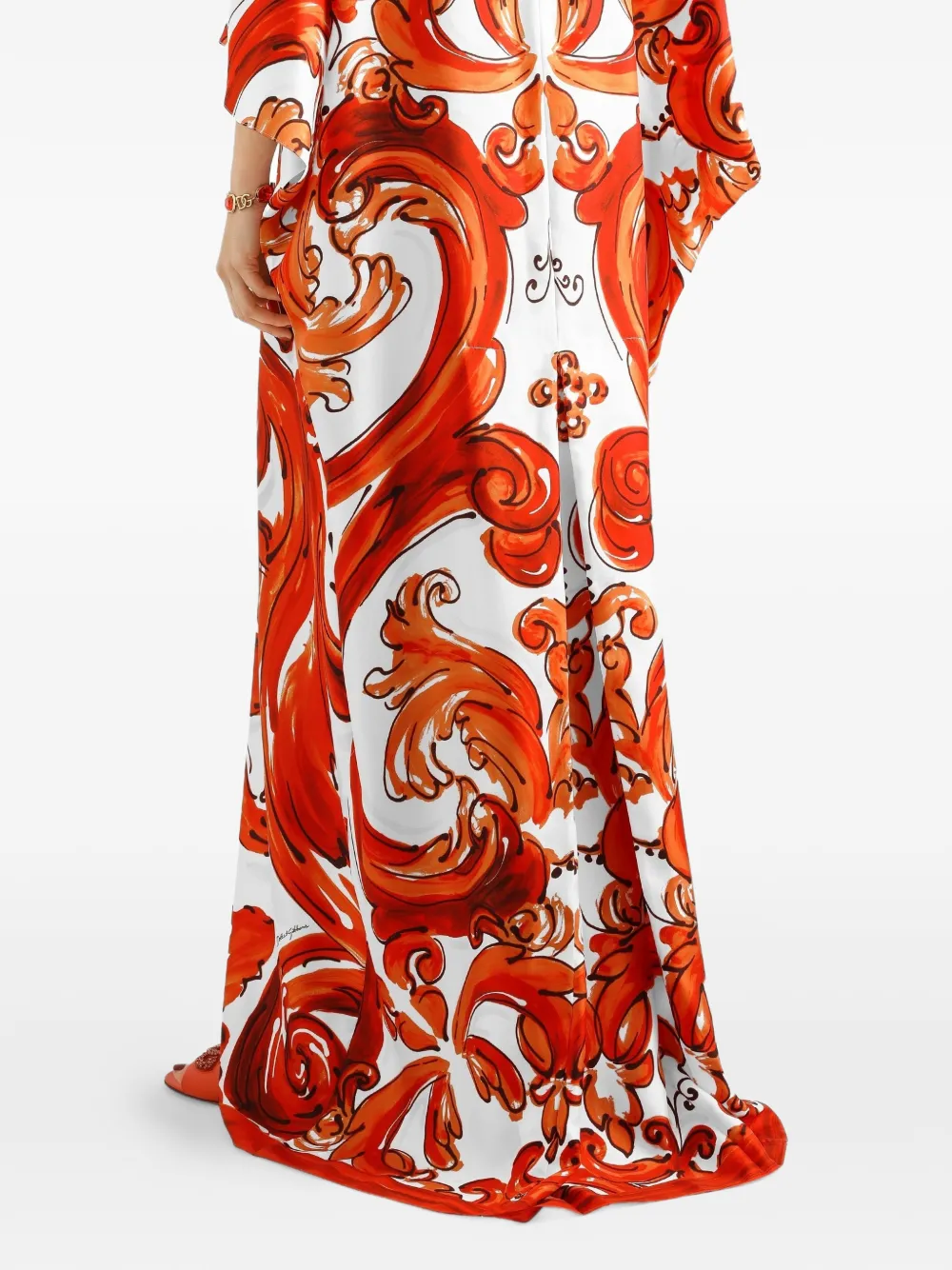 Dolce & Gabbana Lange twill tuniekjurk met Majolica-print Oranje