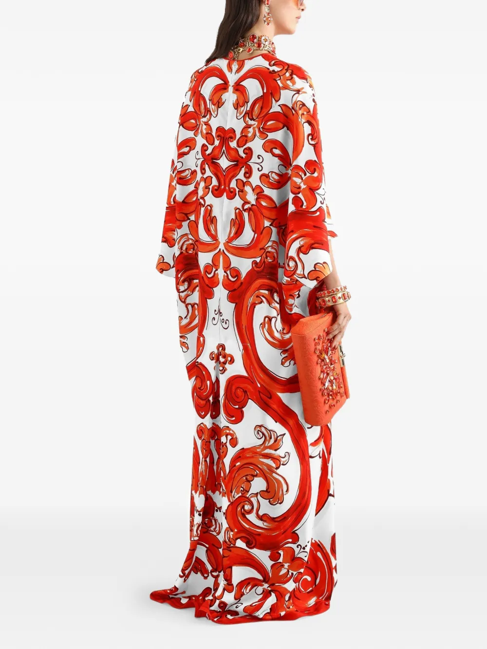 Dolce & Gabbana Lange twill tuniekjurk met Majolica-print Oranje