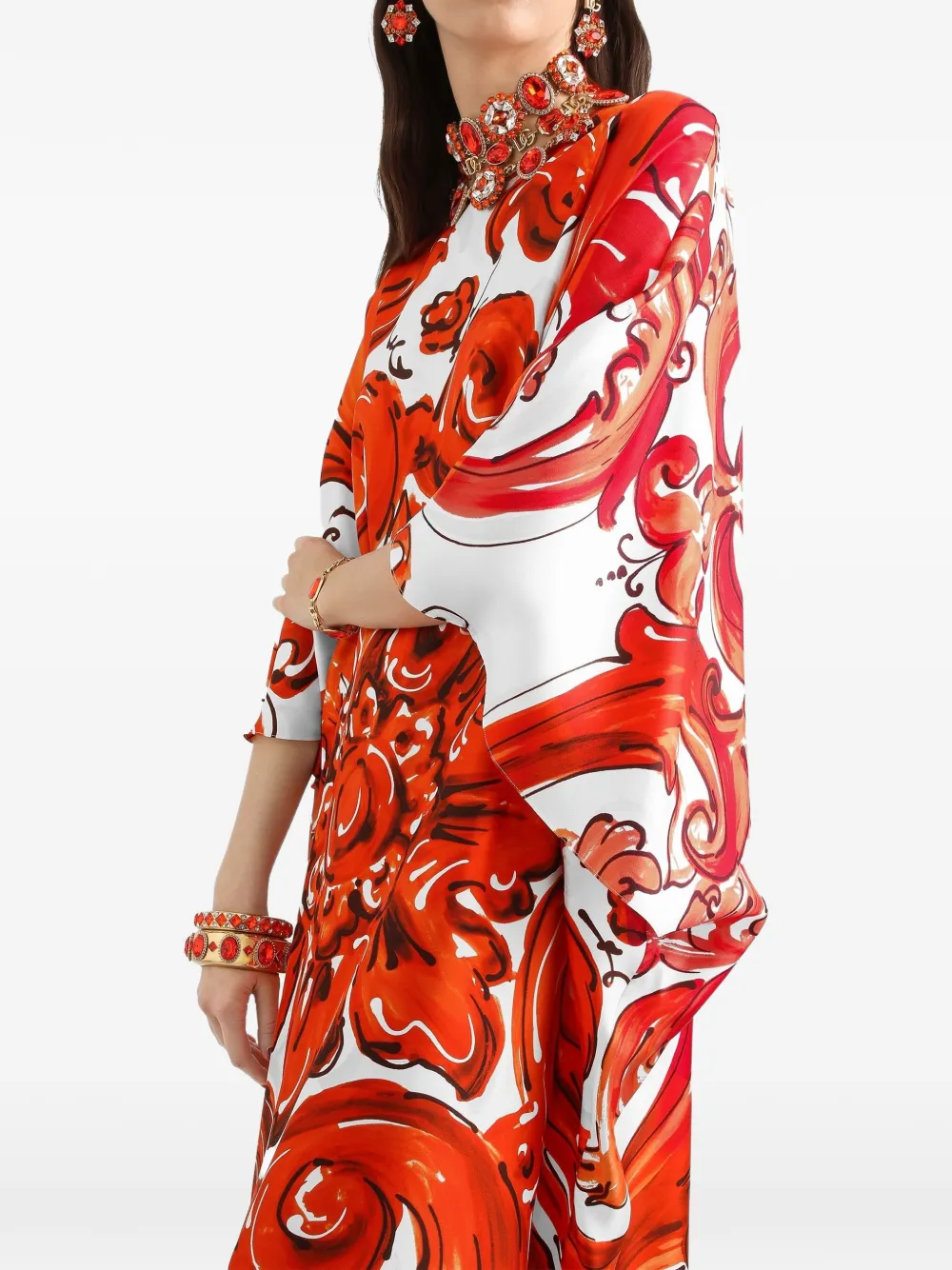 Dolce & Gabbana Tunica lunga con stampa maioliche - Arancione