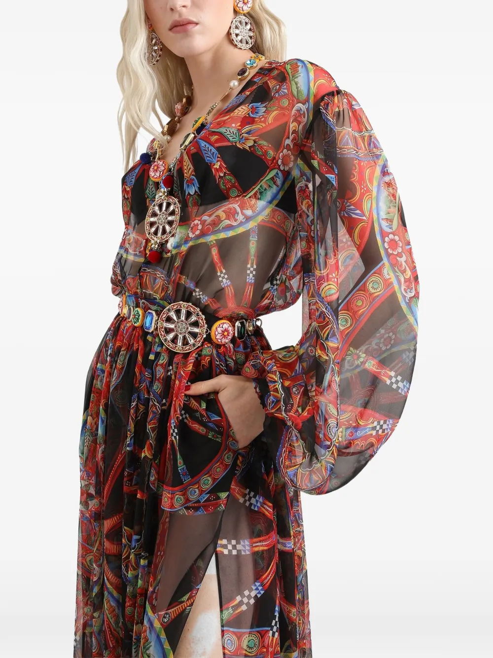 Dolce & Gabbana Chiffon maxi-jurk met Carretto-print Zwart