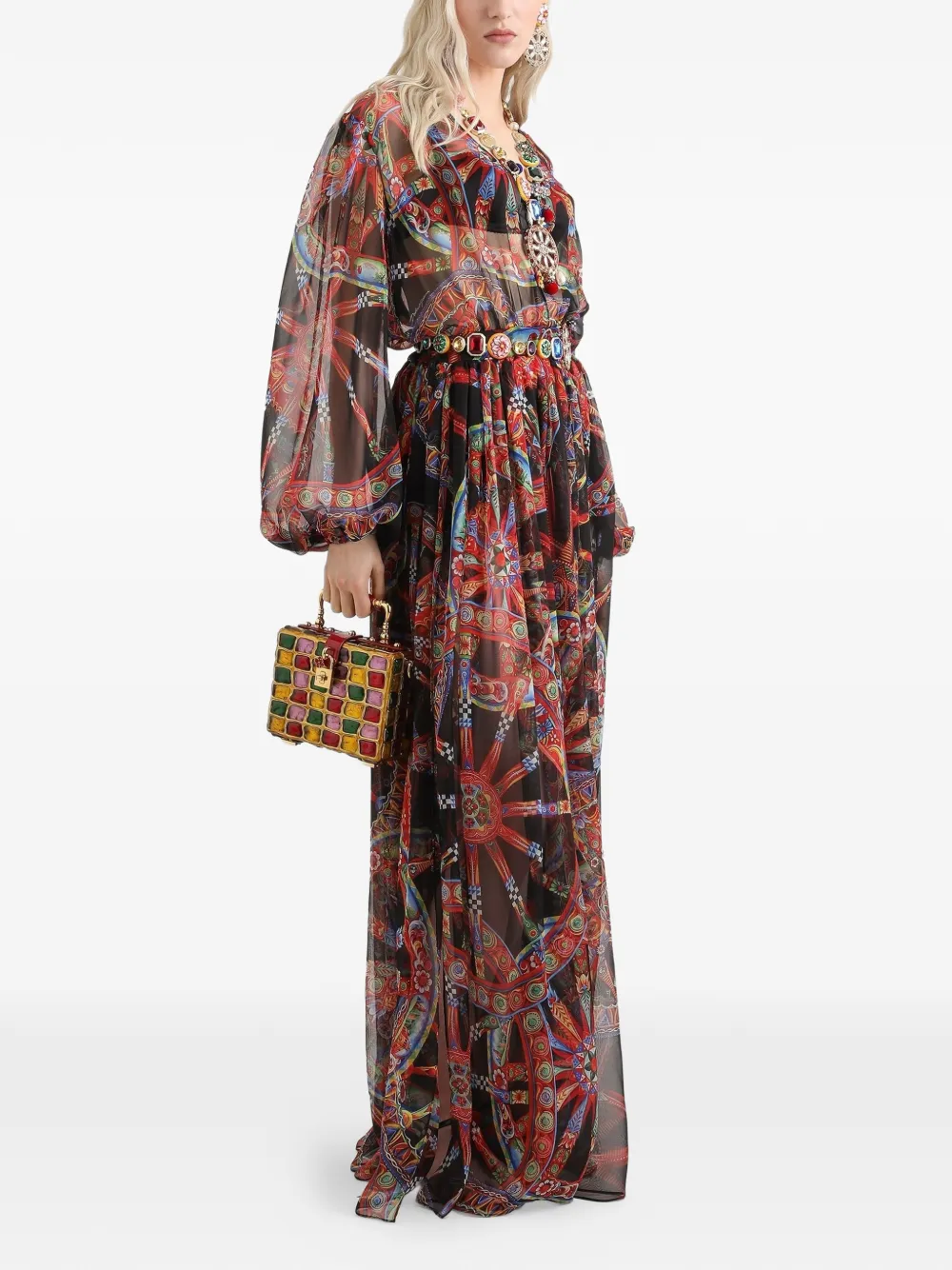 Dolce & Gabbana Chiffon maxi-jurk met Carretto-print Zwart
