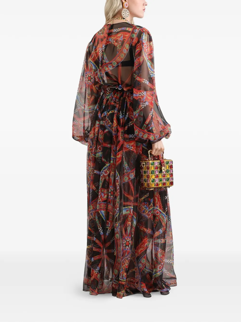 Dolce & Gabbana Chiffon maxi-jurk met Carretto-print Zwart