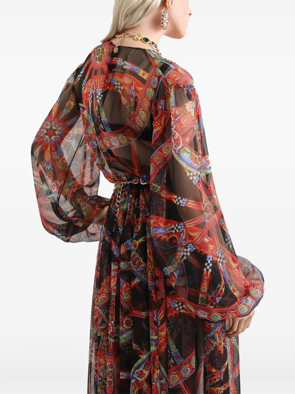Dolce & Gabbana Chiffon maxi-jurk met Carretto-print Zwart