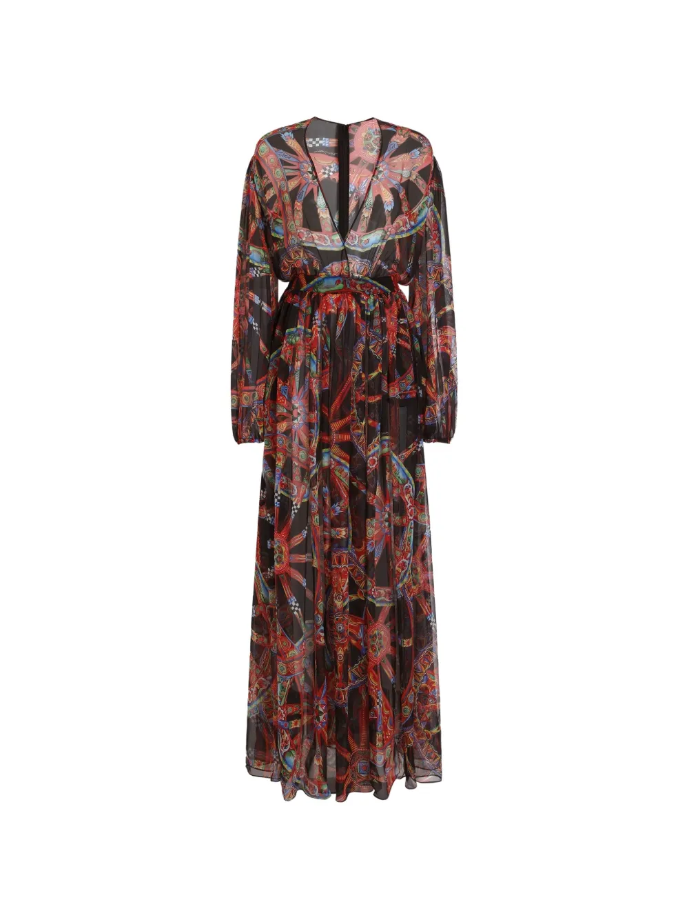 Dolce & Gabbana Abito lungo in chiffon con stampa Carretto - Nero