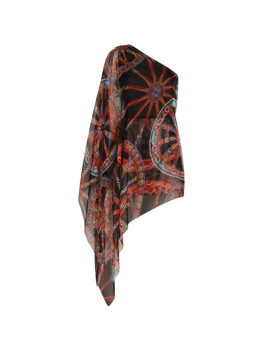 Dolce & Gabbana Abito monospalla in chiffon con stampa Carretto - Nero