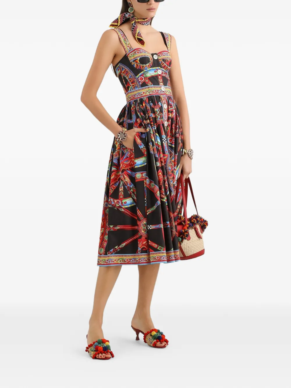 Dolce & Gabbana Popeline maxi-jurk met Carretto-print Zwart