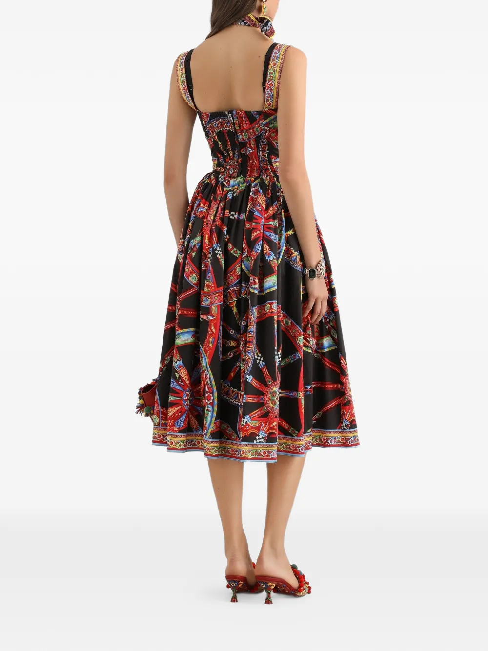 Dolce & Gabbana Popeline maxi-jurk met Carretto-print Zwart