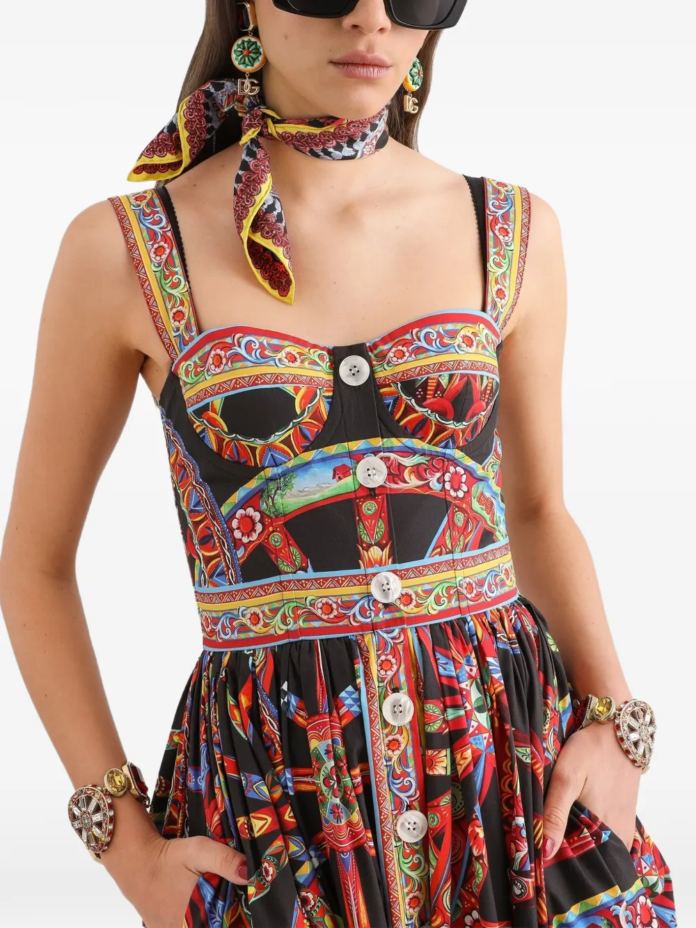 Dolce & Gabbana Popeline maxi-jurk met Carretto-print Zwart