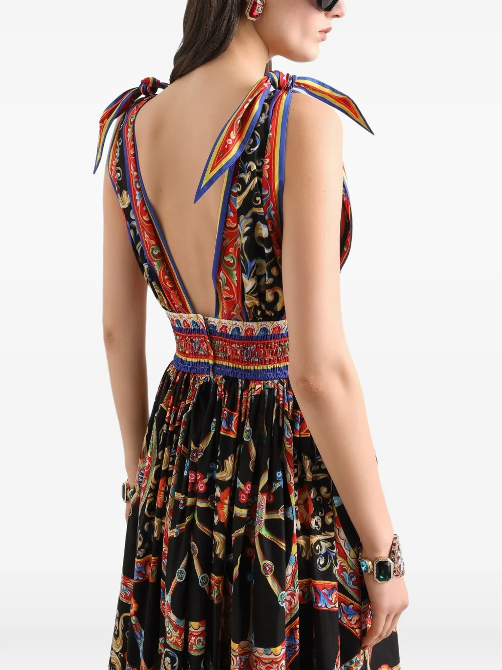 Dolce & Gabbana Popeline maxi-jurk met Carretto-print Zwart