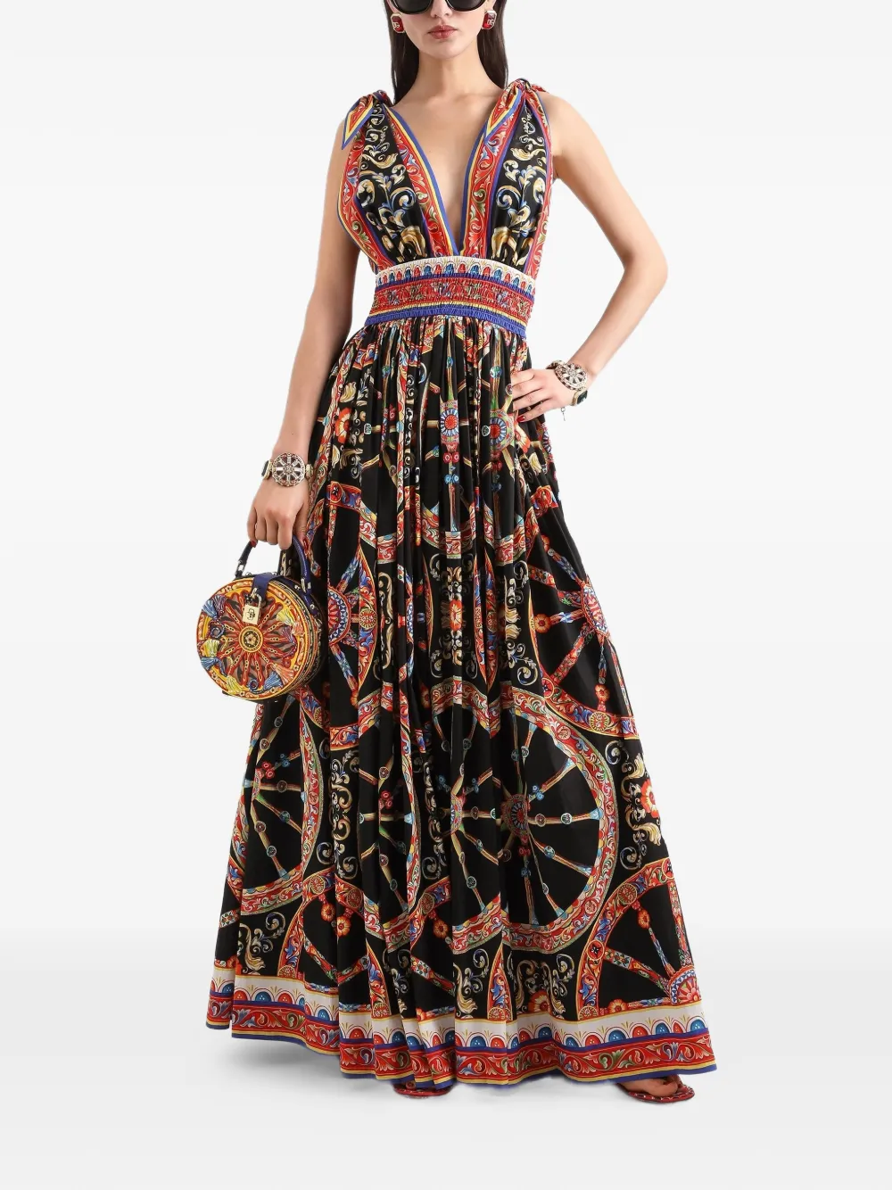 Dolce & Gabbana Popeline maxi-jurk met Carretto-print Zwart