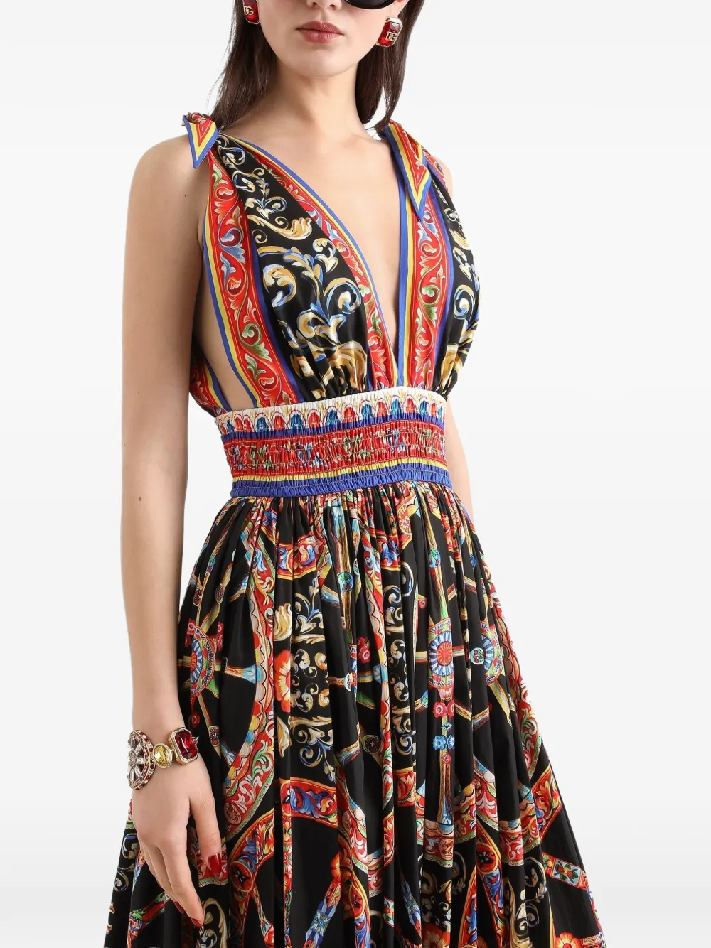 Dolce & Gabbana Popeline maxi-jurk met Carretto-print Zwart