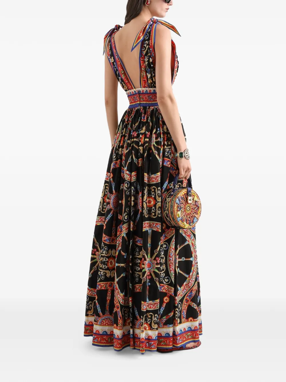 Dolce & Gabbana Popeline maxi-jurk met Carretto-print Zwart
