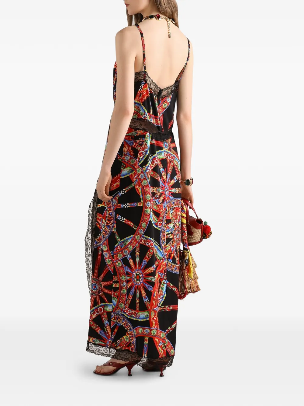 Dolce & Gabbana Charmeuse jurk met Carretto-print Zwart