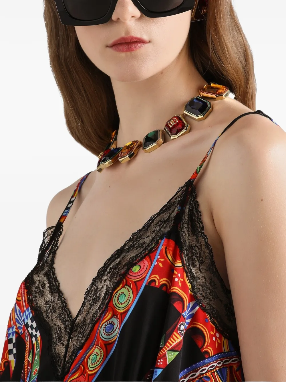 Dolce & Gabbana Charmeuse jurk met Carretto-print Zwart