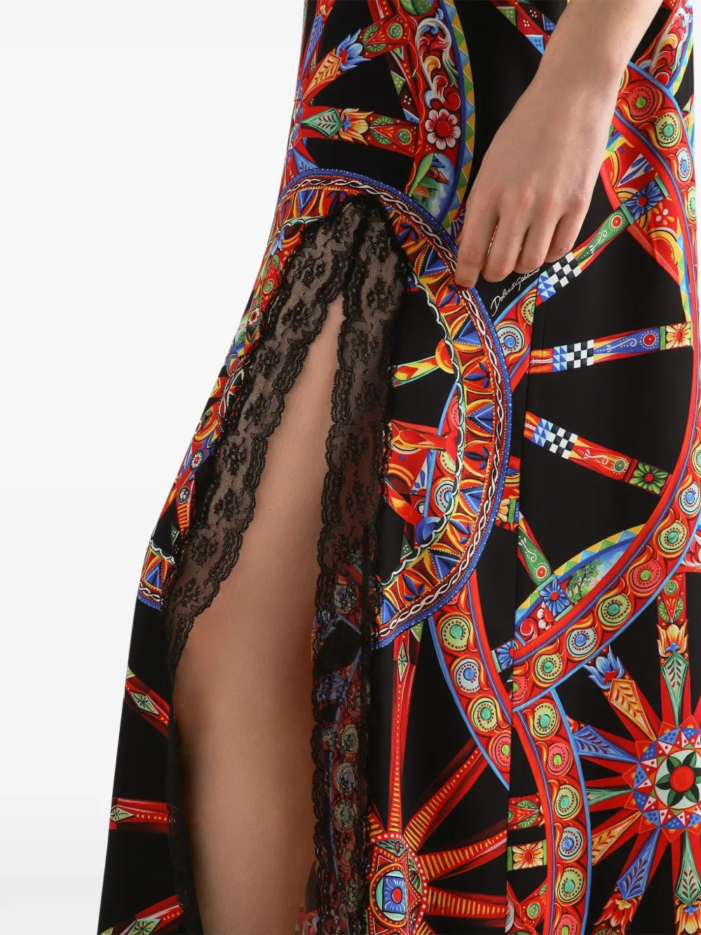 Dolce & Gabbana Charmeuse jurk met Carretto-print Zwart