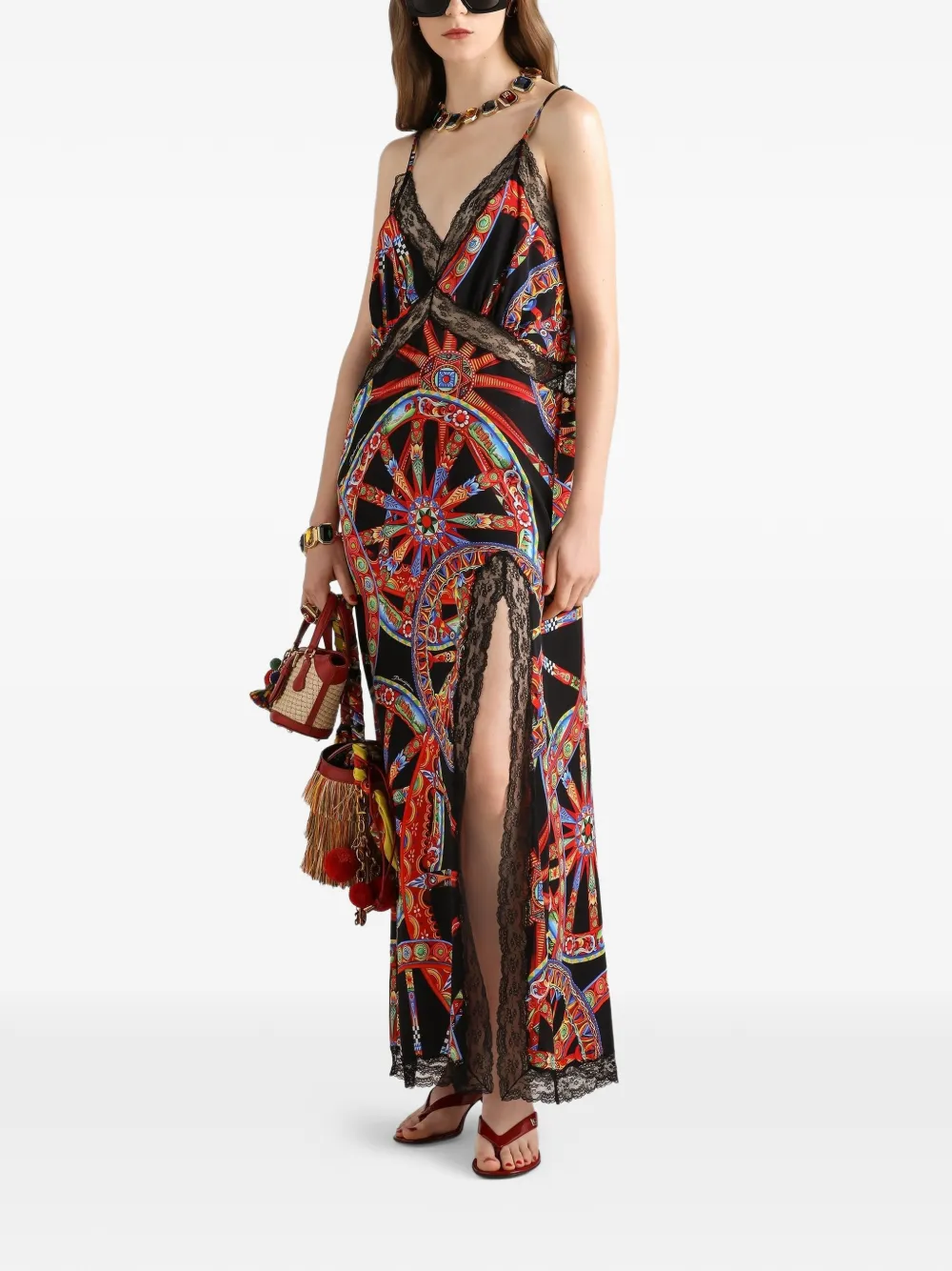 Dolce & Gabbana Charmeuse jurk met Carretto-print Zwart