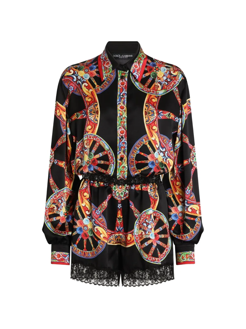 Dolce & Gabbana Leichter Satin-Overall mit Carretto-Print - Schwarz