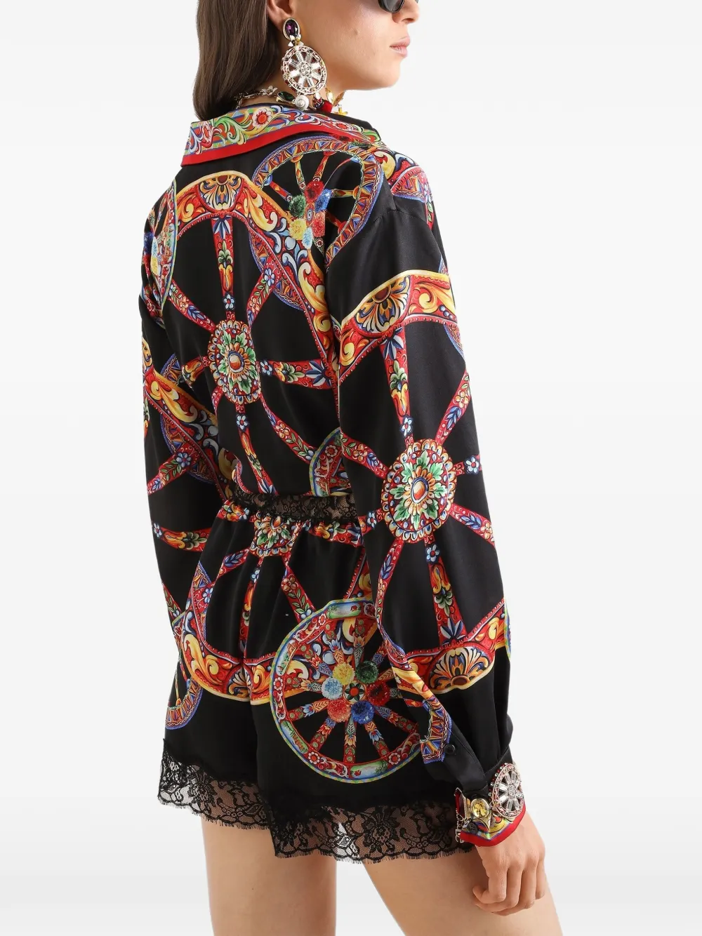 Dolce & Gabbana Lichtgewicht satijnen jumpsuit met Carretto-print Zwart