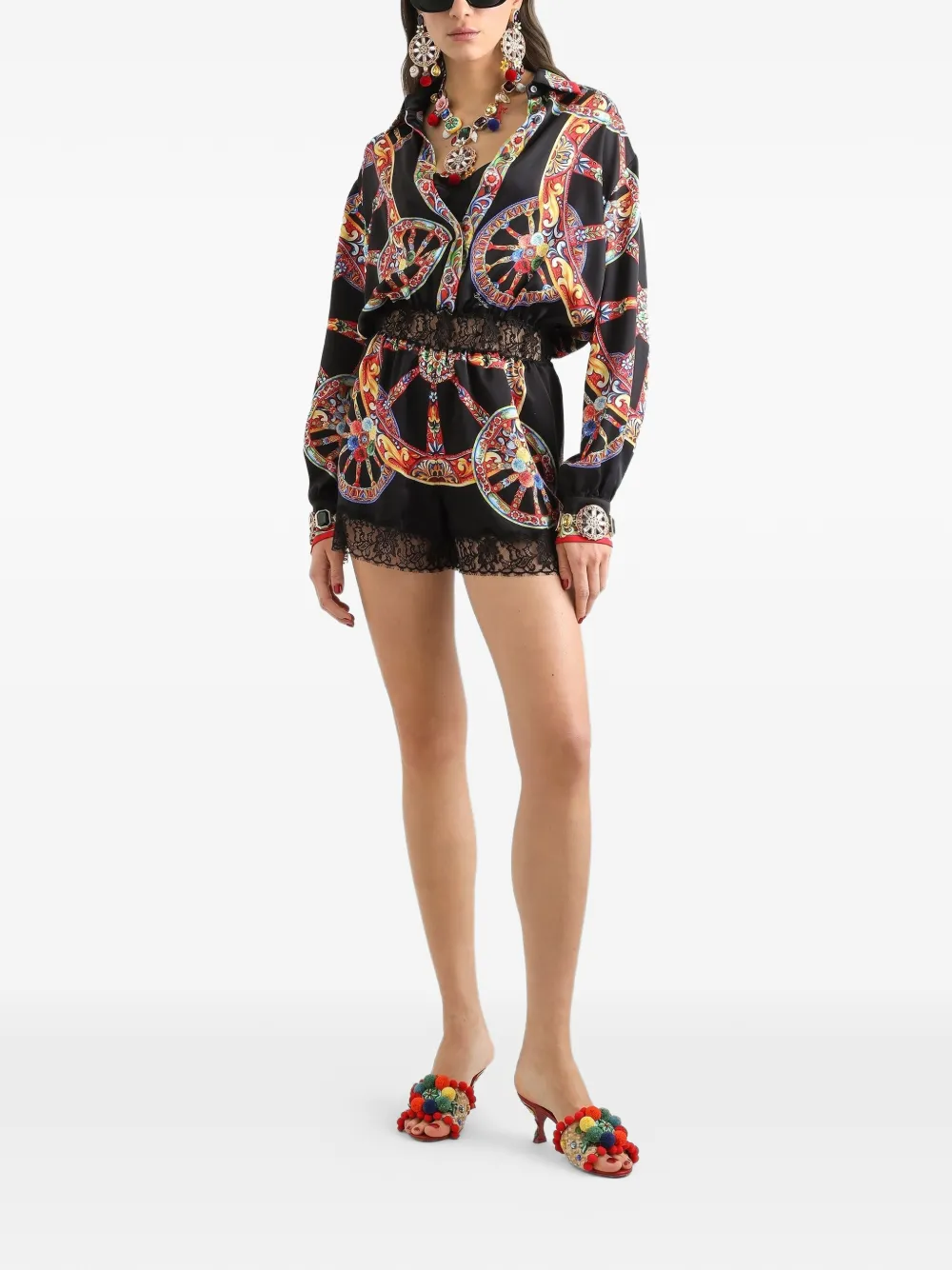Dolce & Gabbana Lichtgewicht satijnen jumpsuit met Carretto-print Zwart