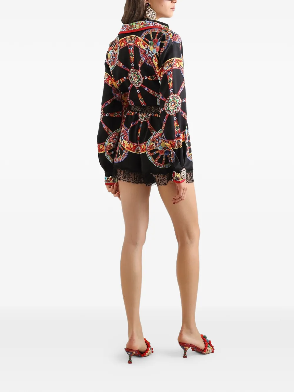 Dolce & Gabbana Lichtgewicht satijnen jumpsuit met Carretto-print Zwart