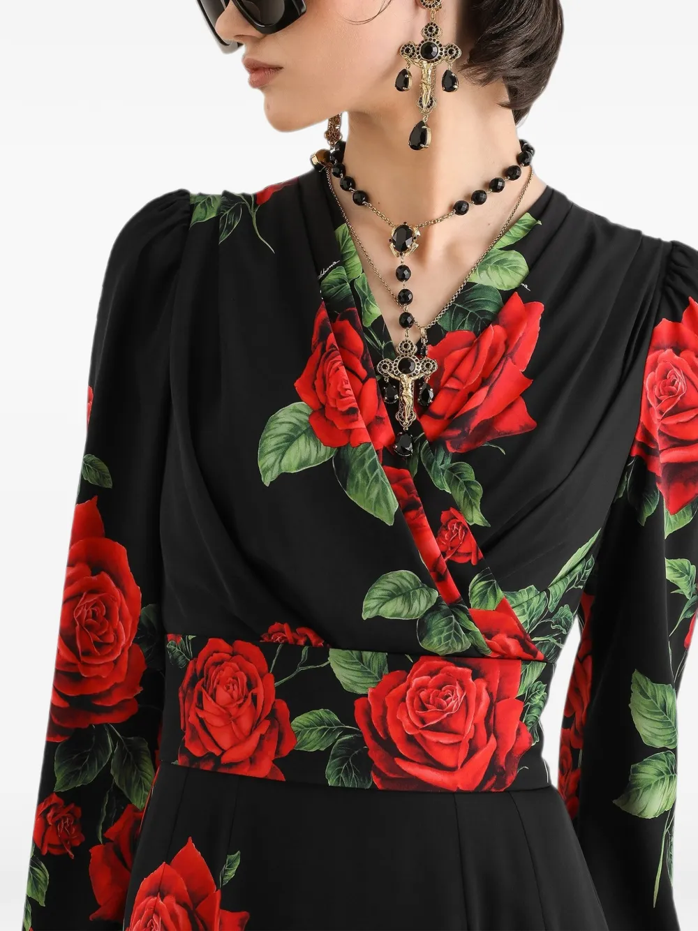 Dolce & Gabbana Charmeuse maxi-jurk met roosprint Zwart