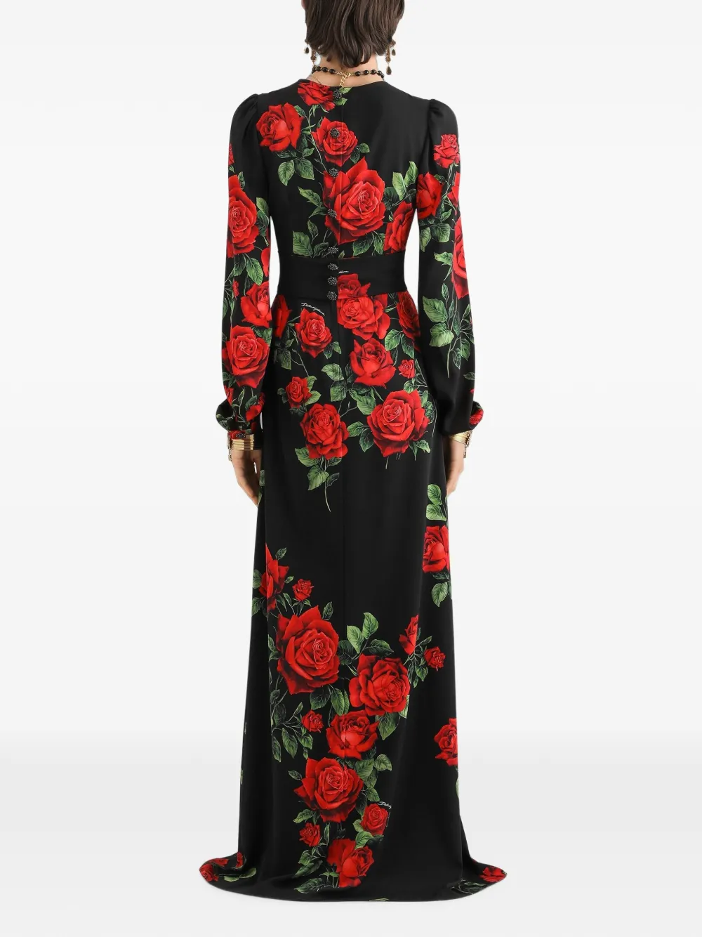 Dolce & Gabbana Charmeuse maxi-jurk met roosprint Zwart