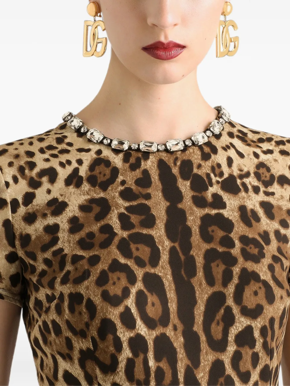 Dolce & Gabbana Charmeuse jurk met luipaard-print Beige