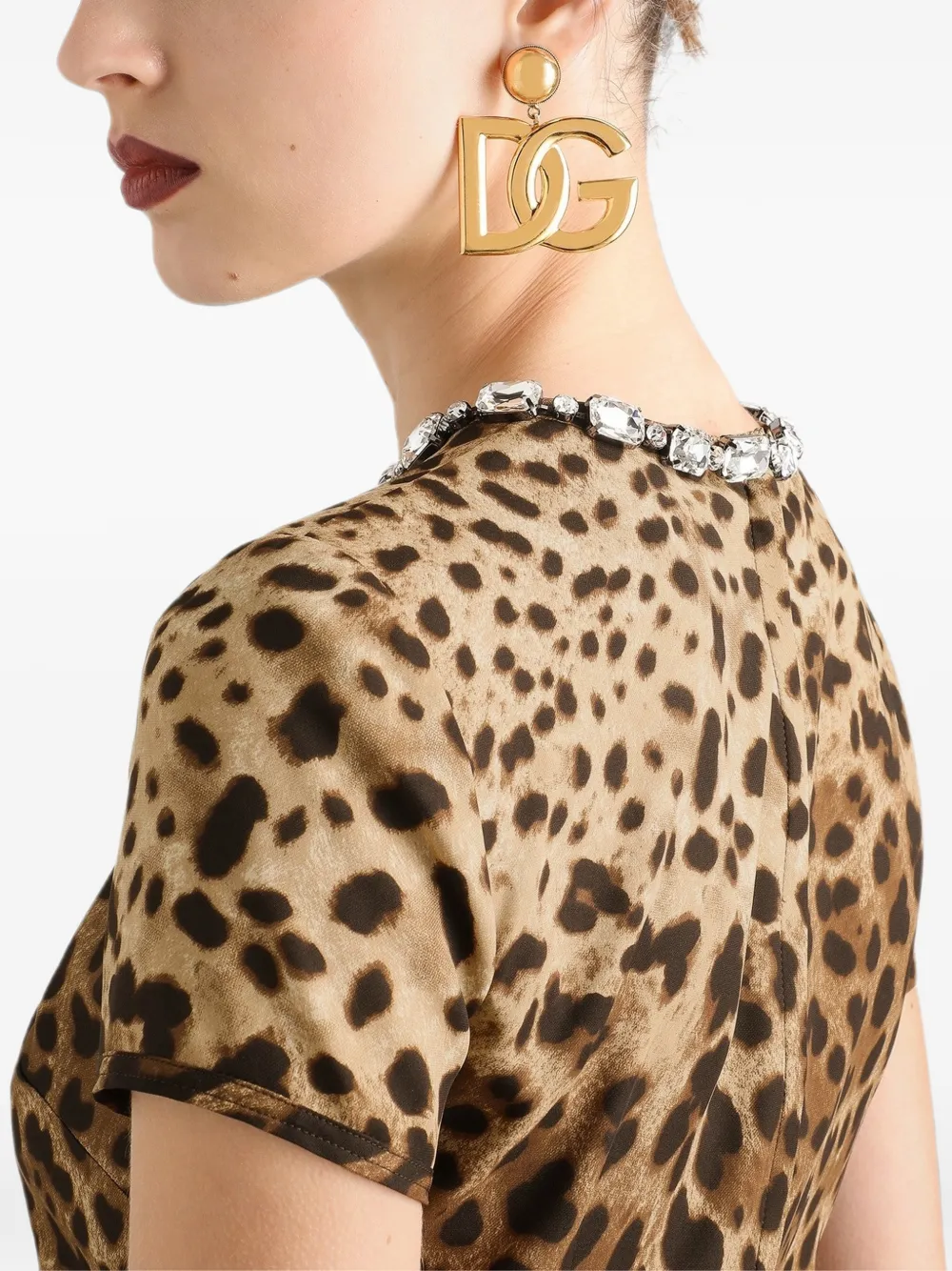 Dolce & Gabbana Charmeuse jurk met luipaard-print Beige