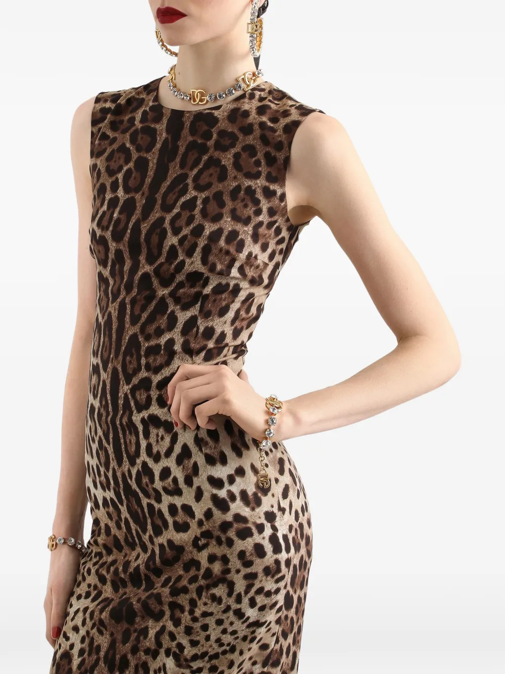Dolce & Gabbana leo-print charmeuse dress - Neutrals
