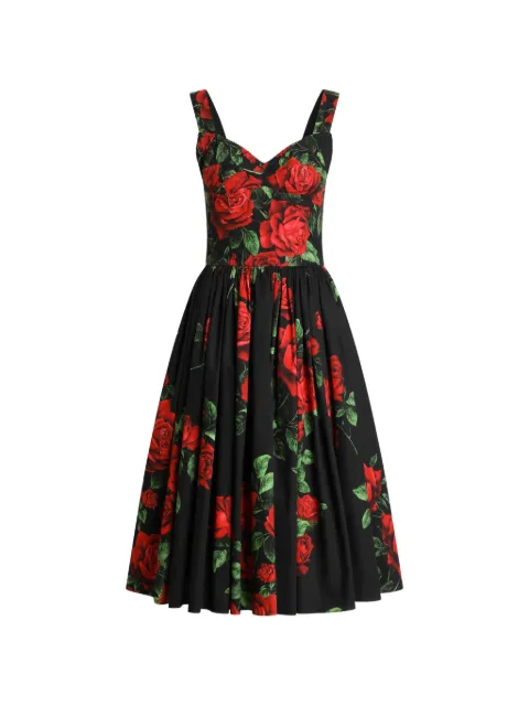 Dolce & Gabbana Vestido midi de popeline com estampa de rosa